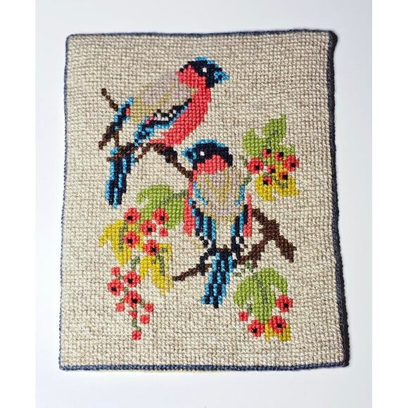 2 Vintage Swedish Tapestry Birds Bird 60s 70s Wool Embroidery Stitched - Picture 5 of 8
